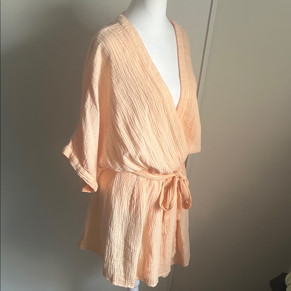 Free People Oversized Peach Kimono Surplice Cotton Dress Coverup Tunic - Picture 3 of 11